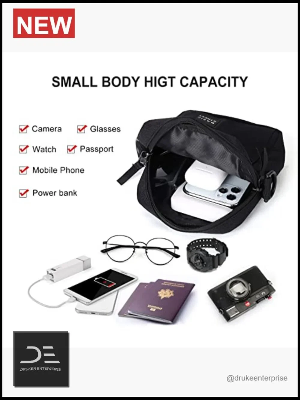 Nylon Travel Passport Wallet Crossbody Bag for Men with Shoulder Strap